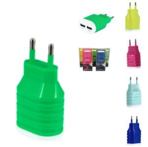 CARGADOR 2A/2USB COLORES