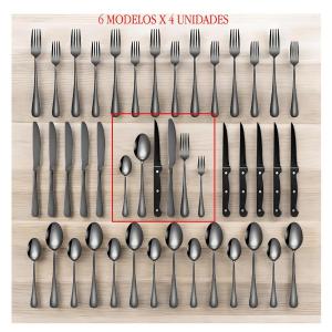 SET DE CUBIERTOS DE ACERO INOX, COLOR NEGRO 24 PIEZAS